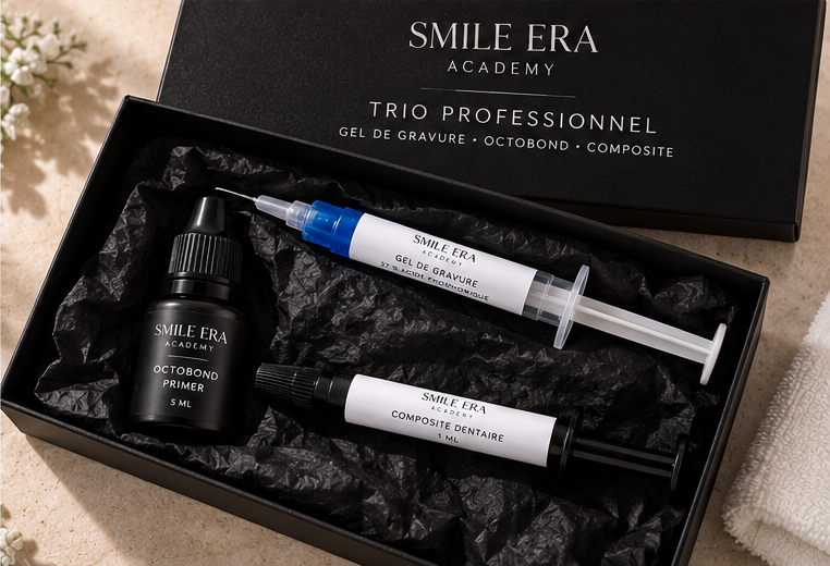 Trio professionnel — Gel de gravure, adhésif et composite